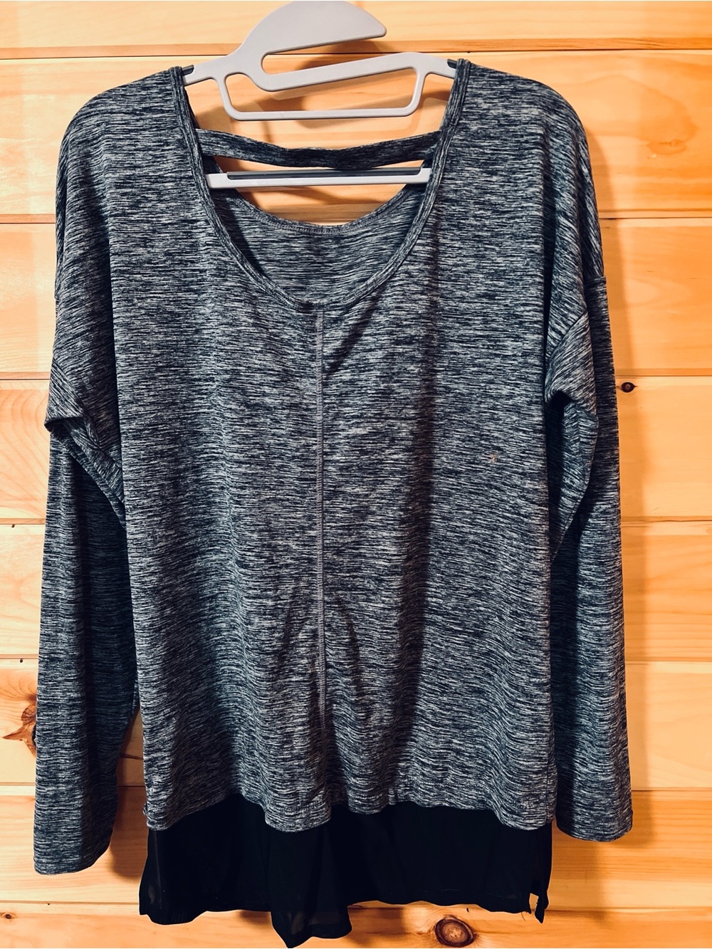 Danskin Heathered Gray Long-Sleeve Top with Black Layered Hem